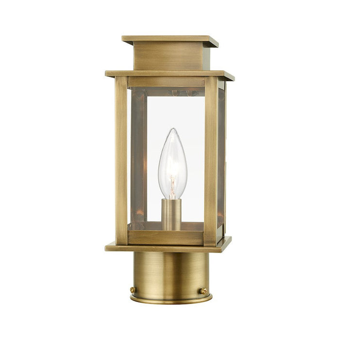 Livex Princeton 1 Light Outdoor Mini Post Lantern, Antique Brass