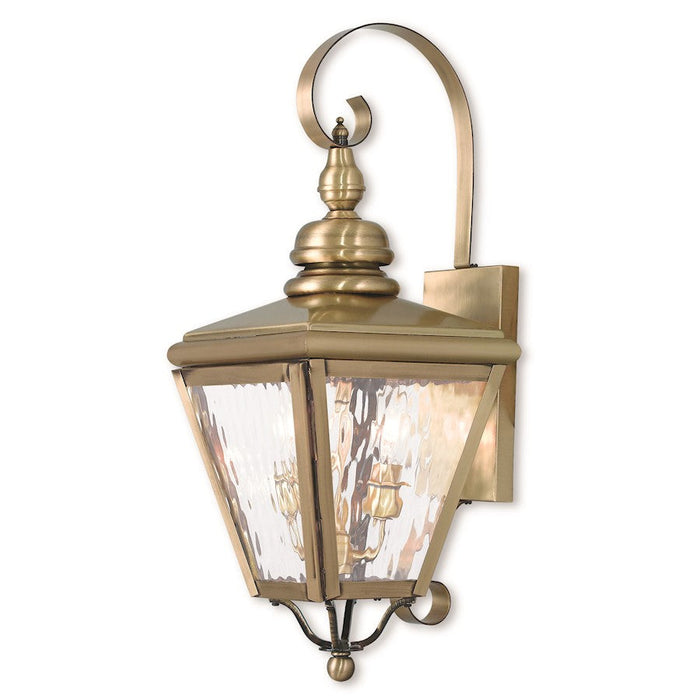 Livex Cambridge 2 Light Outdoor Wall Lantern, Brass/Clear Water - 2031-01