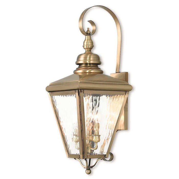 Livex Cambridge 3 Light Outdoor Wall Lantern, Brass/Clear Water - 2033-01