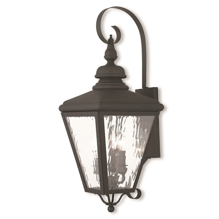 Livex Cambridge 3 Light Outdoor Wall Lantern, Black/Clear Water Glass - 2033-04