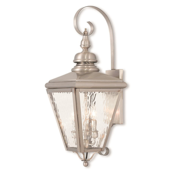 Livex Cambridge 3 Light Outdoor Wall Lantern, Nickel/Clear Water Glass - 2033-91