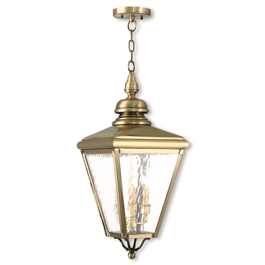 Livex Cambridge 3 Light Outdoor Pendant Lantern, Brass/Clear Water - 2035-01