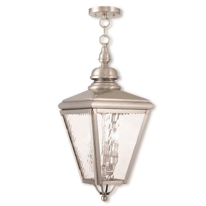 Livex Cambridge 3 Light Outdoor Pendant Lantern, Nickel/Clear Water - 2035-91