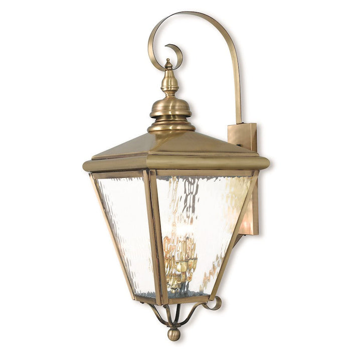 Livex Cambridge 4 Light Outdoor Wall Lantern, Brass/Clear Water - 2036-01