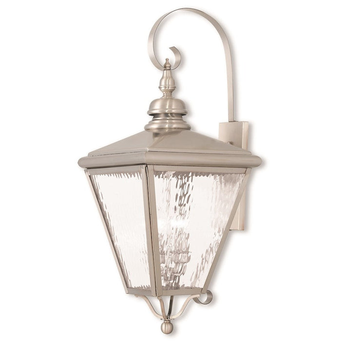 Livex Cambridge 4 Light Outdoor Wall Lantern, Nickel/Clear Water Glass - 2036-91