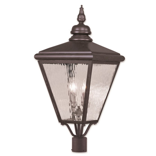 Livex Cambridge 4 Light Outdoor Post Top Lantern, Bronze/Clr Water - 20394-07