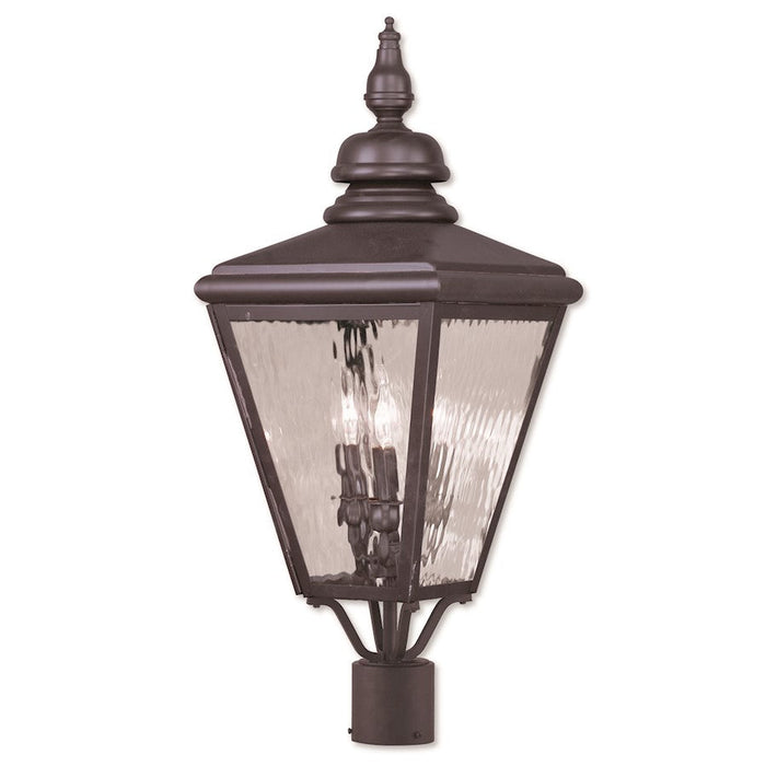 Livex Cambridge 3 Light Outdoor Post Top Lantern, Bronze/Clear Water - 20433-07