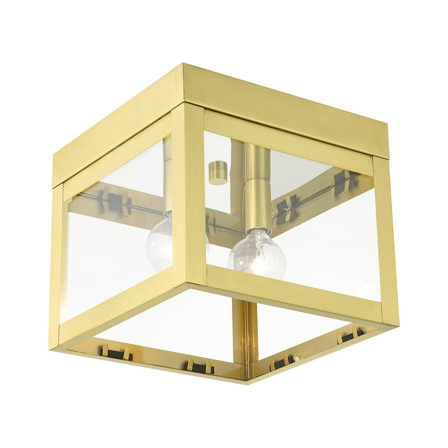 Livex Nyack 2 Light Flush Mount, Satin Brass - 20588-12