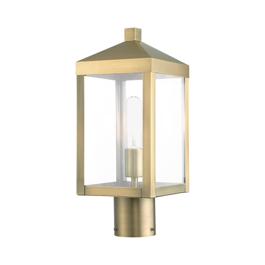 Livex Nyack 1 Light Outdoor Post Top Lantern , Antique Brass/Clear - 20590-01