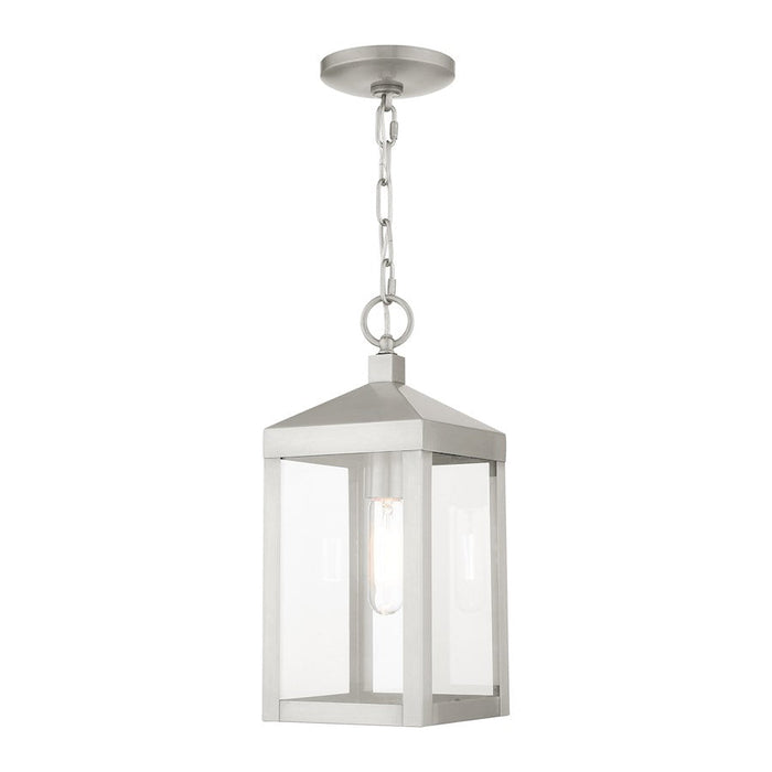 Livex Nyack 1 Light Outdoor Pendant Lantern, Brushed Nickel/Clear - 20591-91