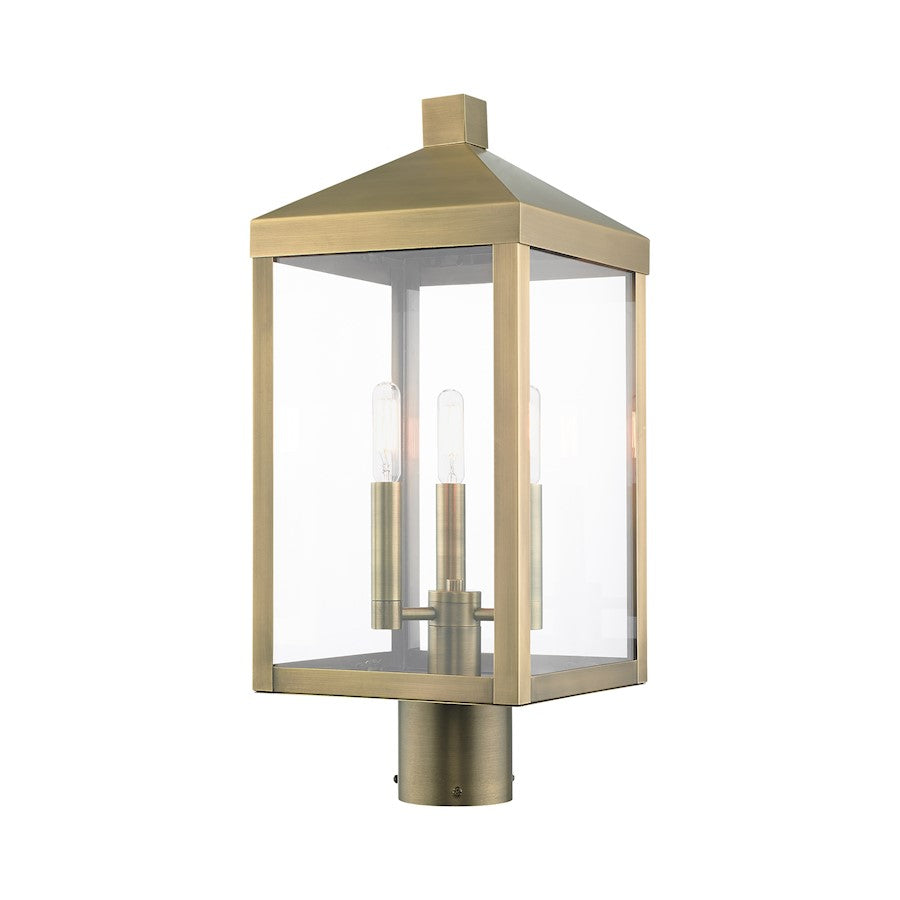 Livex Nyack 3 Light Outdoor Post Top Lantern , Antique Brass/Clear - 20592-01