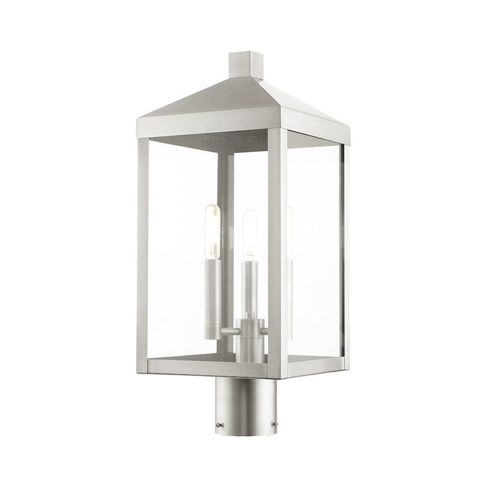 Livex Nyack 3 Light Outdoor Post Top Lantern , Brushed Nickel/Clear - 20592-91