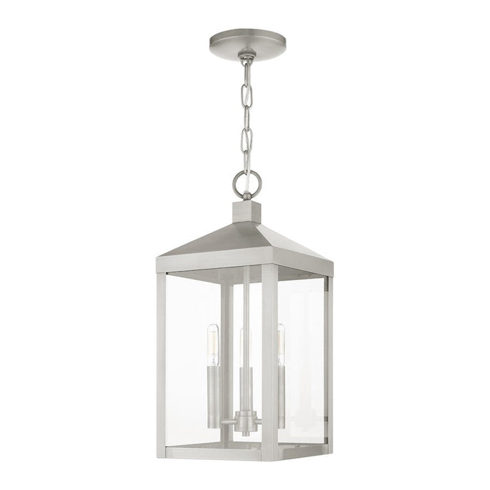 Livex Nyack 3 Light Outdoor Pendant Lantern, Brushed Nickel/Clear - 20593-91