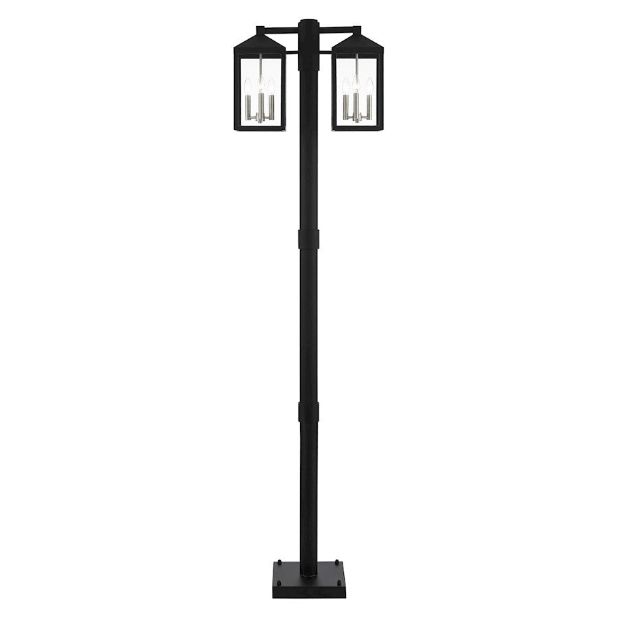 Livex Nyack 6 Light Outdoor Post Light, Black/Nickel Cluster/Clear - 20599-04