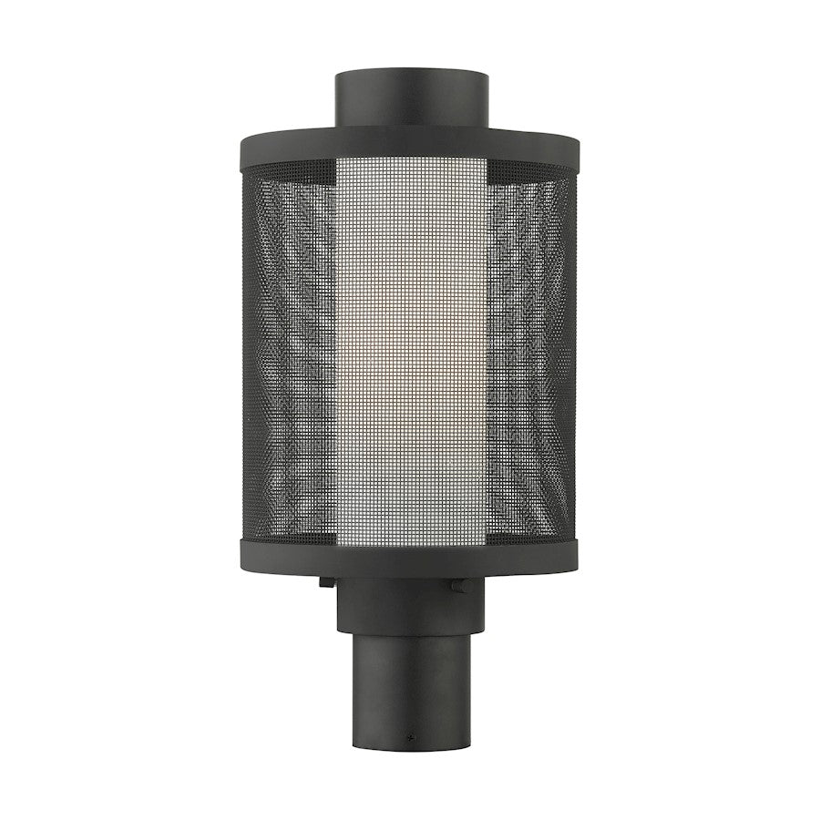 Livex Nottingham 17.5" 1-LT Post Top Lantern, Black/Black Mesh/Opal - 20686-14