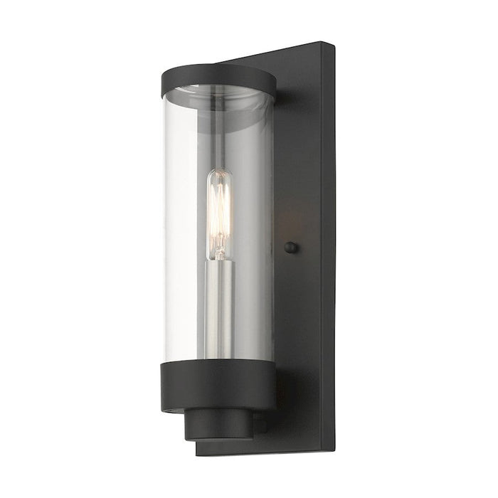 Livex Hillcrest 1 Light Outdoor Wall Lantern, Textured Black/Clear