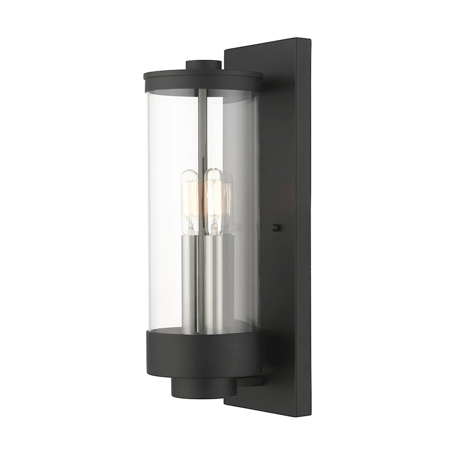 Livex Hillcrest 2 Light Outdoor Wall Lantern, Textured Black/Clear - 20722-14