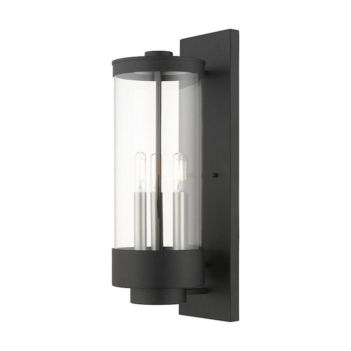 Livex Hillcrest 3 Light Outdoor Wall Lantern, Textured Black/Clear - 20724-14