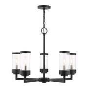 Livex Hillcrest 5 Light Outdoor Chandelier, Textured Black/Clear - 20725-14