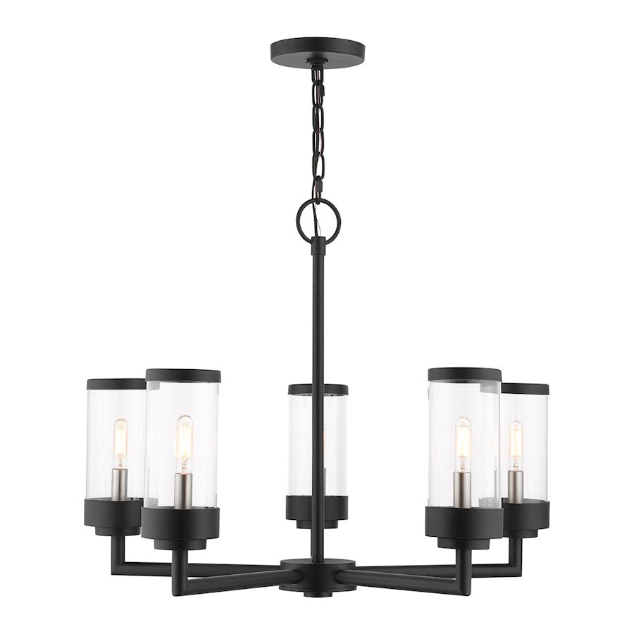 Livex Hillcrest 5 Light Outdoor Chandelier, Textured Black/Clear - 20725-14