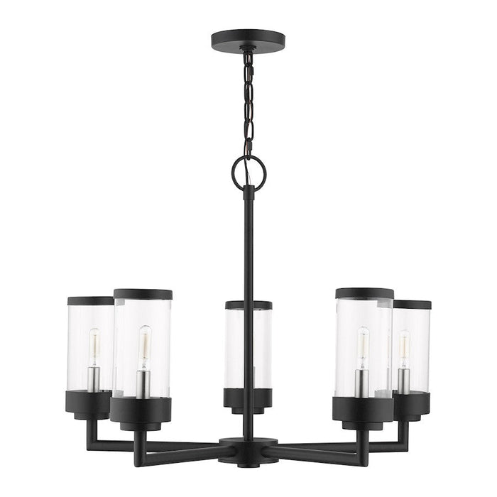 Livex Hillcrest 5 Light Outdoor Chandelier, Textured Black/Clear