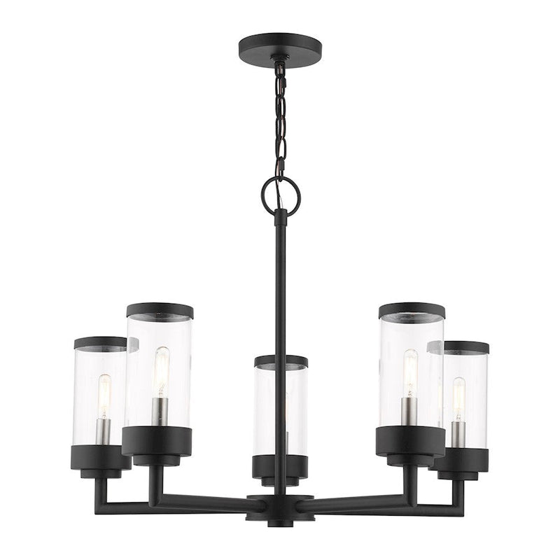 Livex Hillcrest 5 Light Outdoor Chandelier, Textured Black/Clear