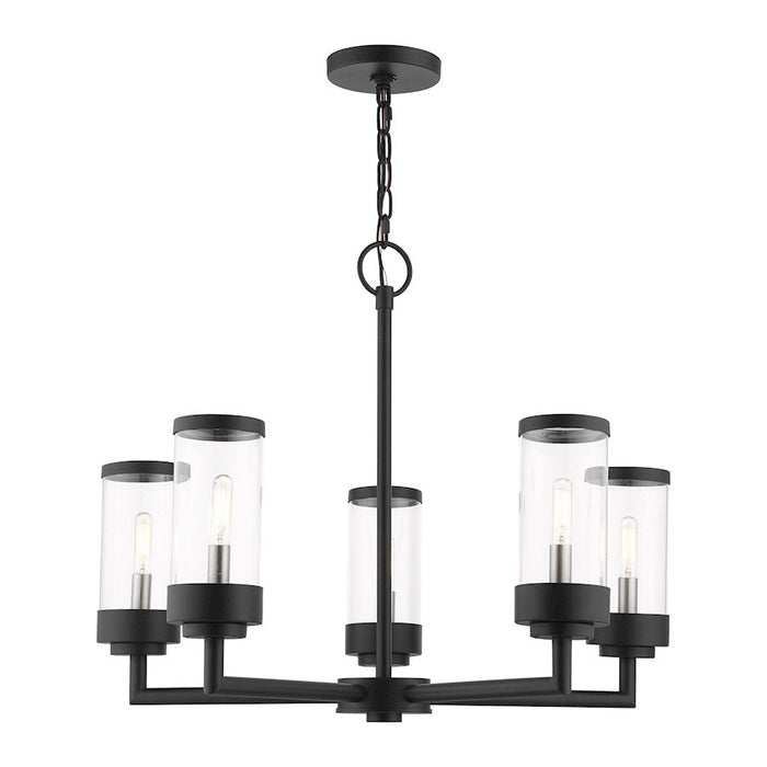 Livex Hillcrest 5 Light Outdoor Chandelier, Textured Black/Clear