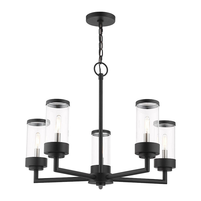 Livex Hillcrest 5 Light Outdoor Chandelier, Textured Black/Clear