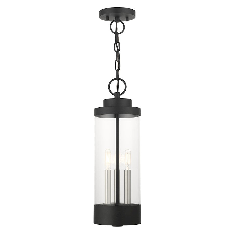 Livex Hillcrest 3 Light Outdoor Pendant, Textured Black/Clear - 20727-14