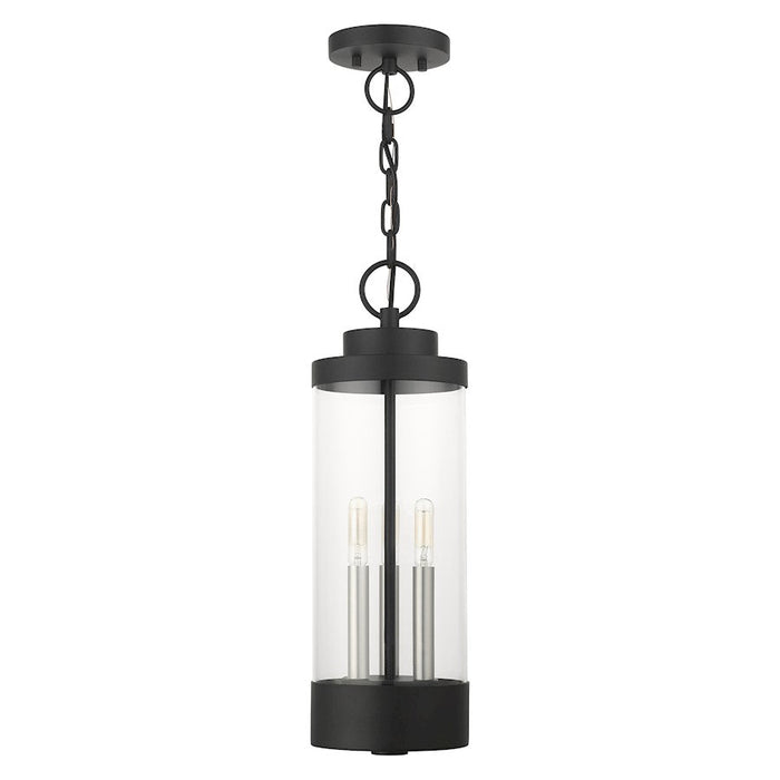 Livex Hillcrest 3 Light Outdoor Pendant, Textured Black/Clear