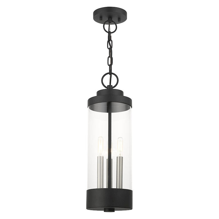 Livex Hillcrest 3 Light Outdoor Pendant, Textured Black/Clear