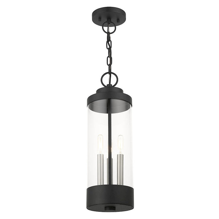 Livex Hillcrest 3 Light Outdoor Pendant, Textured Black/Clear