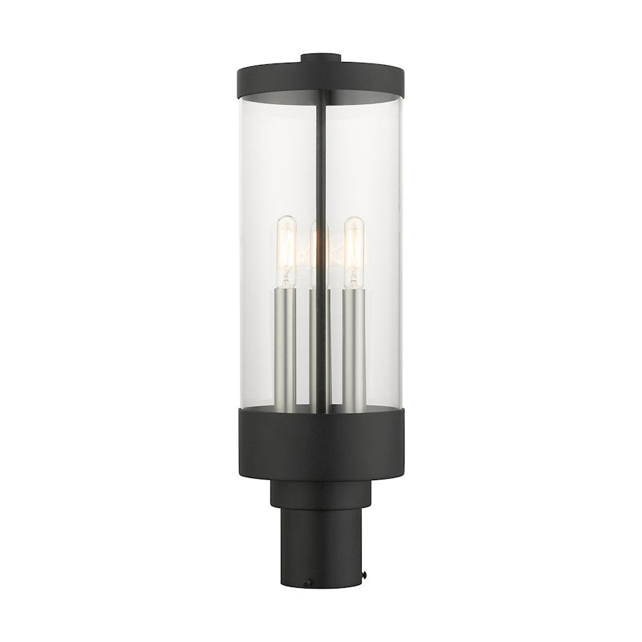 Livex Hillcrest 3 Light Outdoor Post Lantern, Textured Black/Clear - 20728-14