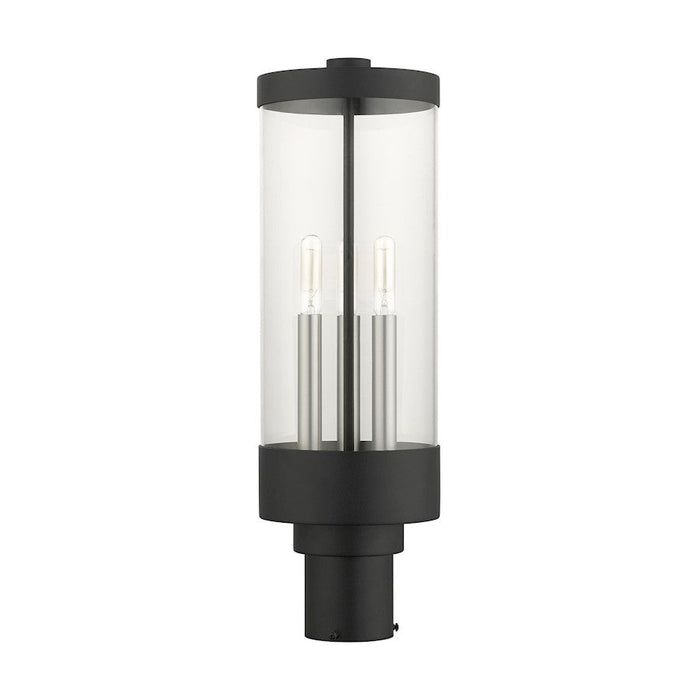 Livex Hillcrest 3 Light Outdoor Post Lantern, Textured Black/Clear