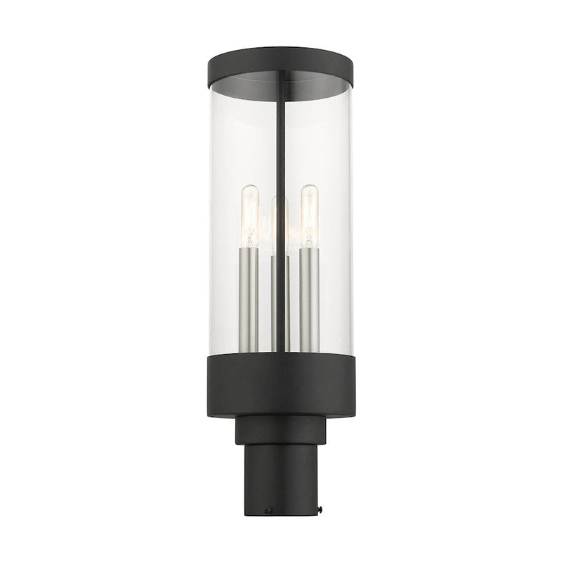 Livex Hillcrest 3 Light Outdoor Post Lantern, Textured Black/Clear
