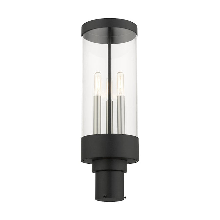 Livex Hillcrest 3 Light Outdoor Post Lantern, Textured Black/Clear