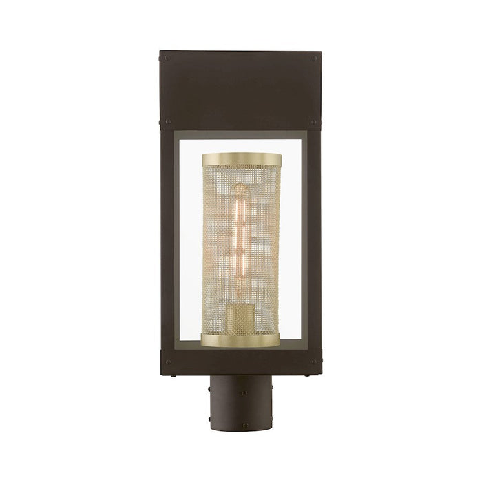 Livex Franklin 1 Light Outdoor Post Lantern, Bronze/Gold Cylinder