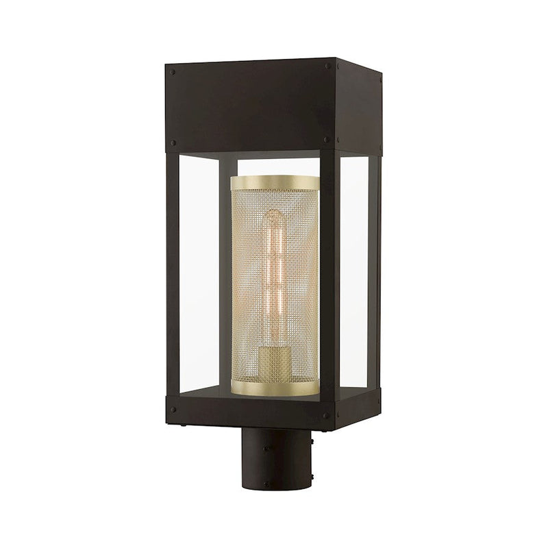 Livex Franklin 1 Light Outdoor Post Lantern, Bronze/Gold Cylinder
