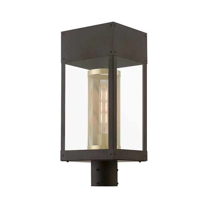 Livex Franklin 1 Light Outdoor Post Lantern, Bronze/Gold Cylinder