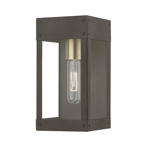 Livex Barrett 1 Light Outdoor 9.75" Wall Lantern, Bronze/Brass/Clear - 20871-07