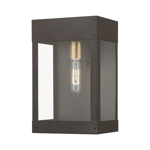 Livex Barrett 1 Light Outdoor 13" Wall Lantern, Bronze/Brass/Clear - 20872-07