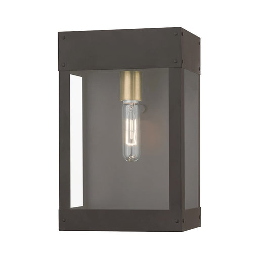 Livex Barrett 1 Light Outdoor Wall Lantern, Bronze/Brass/Clear