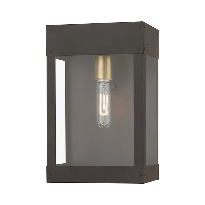 Livex Barrett 1 Light Outdoor Wall Lantern, Bronze/Brass/Clear