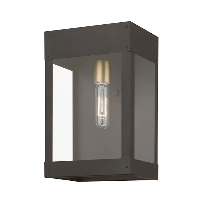 Livex Barrett 1 Light Outdoor Wall Lantern, Bronze/Brass/Clear