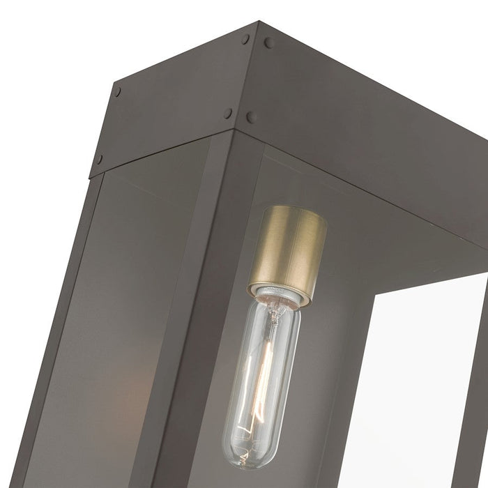 Livex Barrett 1 Light Outdoor Wall Lantern, Bronze/Brass/Clear