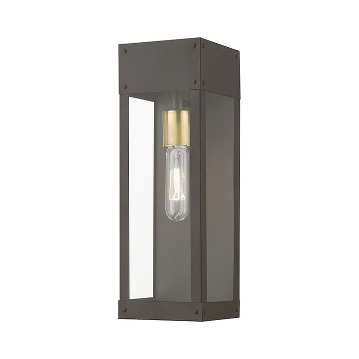 Livex Barrett 1 Light Outdoor 15" Wall Lantern, Bronze/Brass/Clear - 20873-07