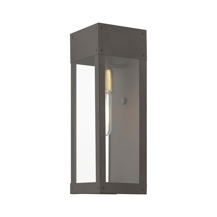 Livex Barrett 1 Light Outdoor Wall Lantern, Bronze/Brass/Clear