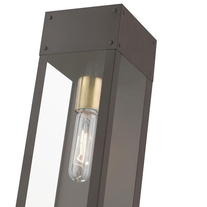 Livex Barrett 1 Light Outdoor Wall Lantern, Bronze/Brass/Clear