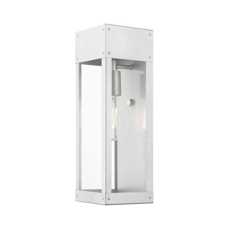 Livex Barrett 1 Light Outdoor 15" Wall Lantern, Nickel/Clear