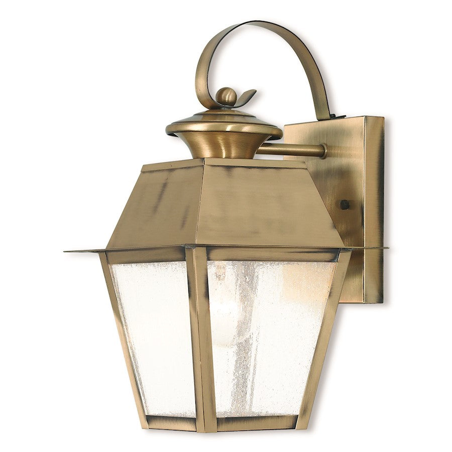 Livex Mansfield 1 Light Outdoor Wall Lantern, Antique Brass/Seeded - 2162-01